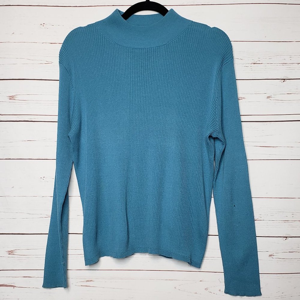Coldwater Creek Silk Blend Mock Turtleneck Ribbed Sweater